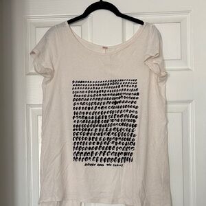 Free People Cream and Black Graphic Tee